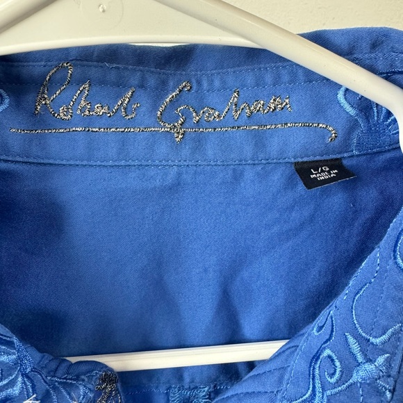 Robert Graham Size Large Blue Embroidered Button Shirt Flip Cuff - Picture 4 of 12